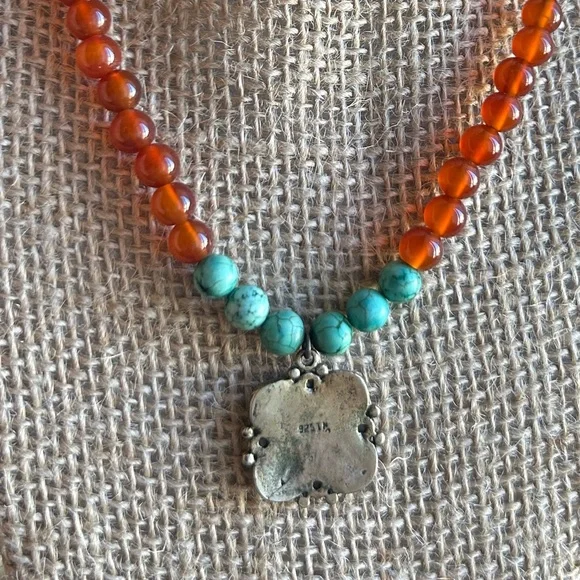 Sterling Silver Cross pendant with Turquoise and Cornelian beads - Picture 8 of 11